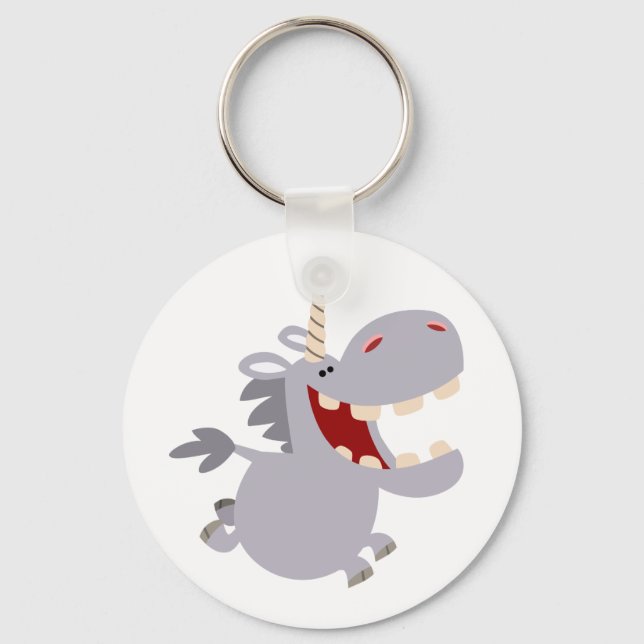 Cute Toothy Cartoon Unicorn Keychain (Front)