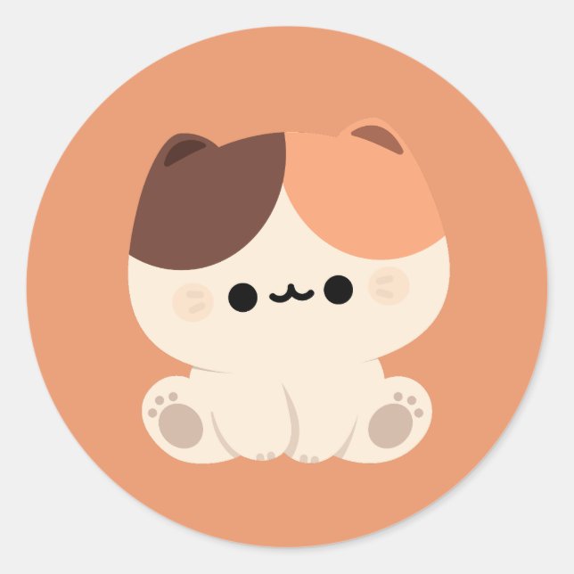 Cute Tortie Cat Classic Round Sticker (Front)