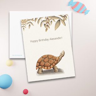 Cute Tortoise Brown Personalized Birthday Postcard