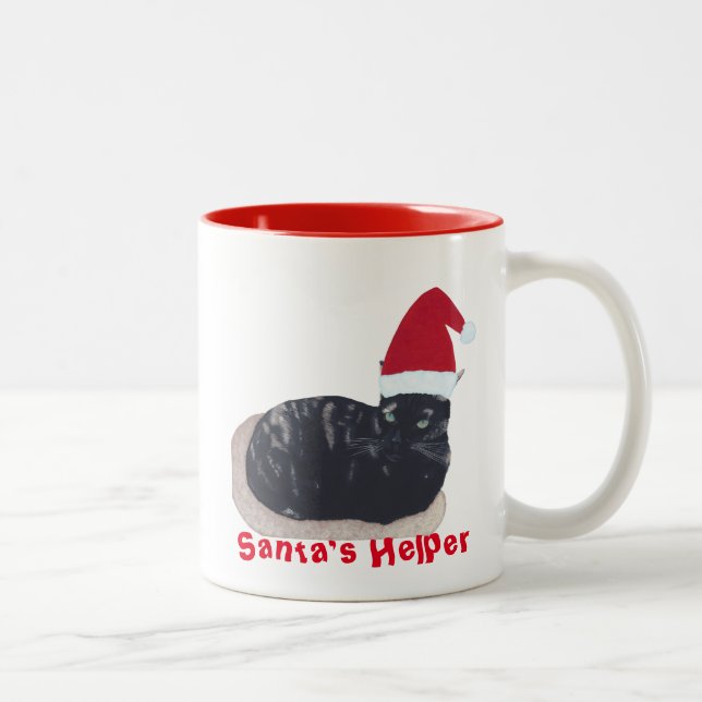 Cute Tortoiseshell Chat Père Noël Helper Mugs (Droit)