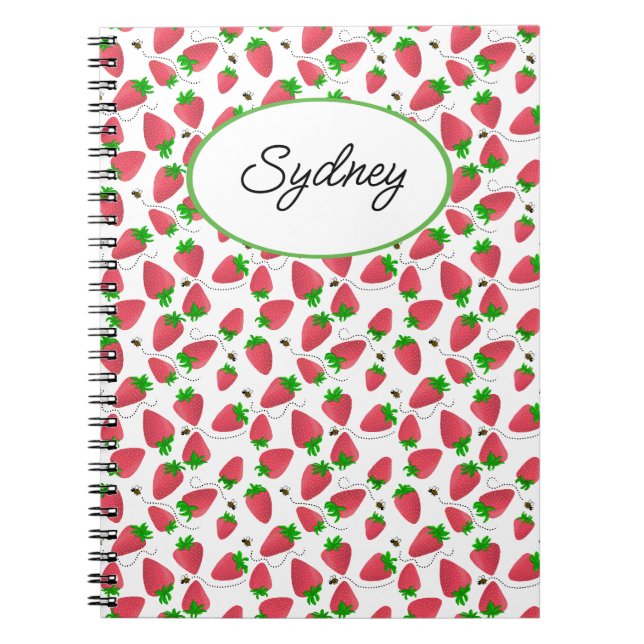 Cute Tossed Strawberries Bees Notebook (Front)