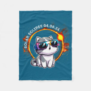 Cute Total Solar Eclipse Cat Glasses Fleece Blanket