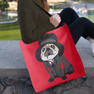 Cute Tote Bag Pug Dog Lover Hobo Elbow Patch