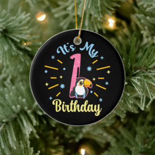 Cute Toucan 1st Birthday 1 Year Old Birth Girl  Ceramic Ornament