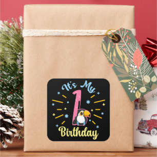 Cute Toucan 1st Birthday 1 Year Old Birth Girl Square Sticker