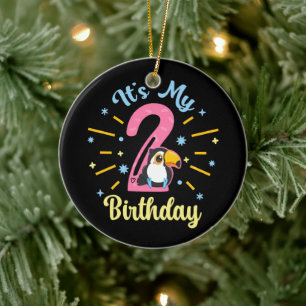 Cute Toucan 2nd Birthday 2 Year Old Birth Girl Ceramic Ornament