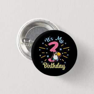 Cute Toucan 3rd Birthday 3 Year Old Birth Girl 1 Inch Round Button