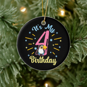 Cute Toucan 4th Birthday 4 Year Old Birth Girl Ceramic Ornament