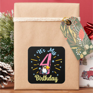 Cute Toucan 4th Birthday 4 Year Old Birth Girl  Square Sticker