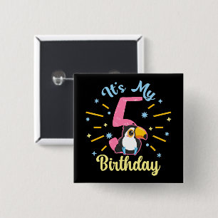 Cute Toucan 5th Birthday 5 Year Old Birth Girl 2 Inch Square Button
