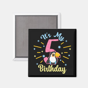 Cute Toucan 5th Birthday 5 Year Old Birth Girl  Magnet