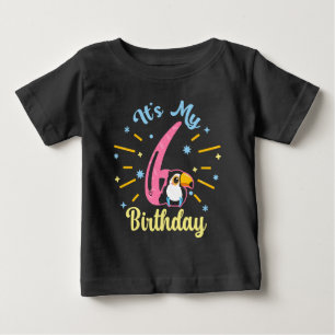 Cute Toucan 6th Birthday 6 Year Old Birth Girl  Baby T-Shirt