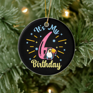 Cute Toucan 6th Birthday 6 Year Old Birth Girl  Ceramic Ornament