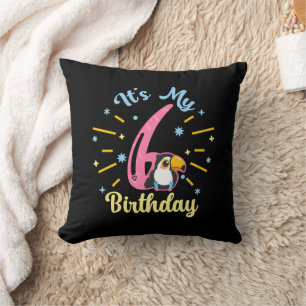 Cute Toucan 6th Birthday 6 Year Old Birth Girl Throw Pillow