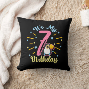 Cute Toucan 7th Birthday 7 Year Old Birth Girl Throw Pillow