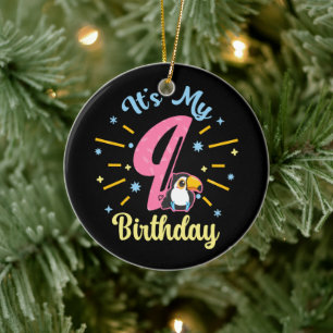 Cute Toucan 9th Birthday 89 Year Old Birth Girl  Ceramic Ornament