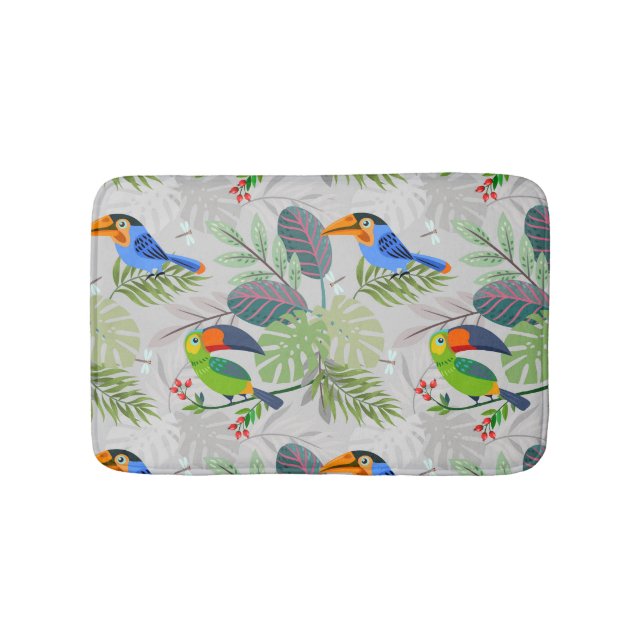 Cute Toucan bird, Everybirdy Pattern, Watercolors Bath Mat (Front)