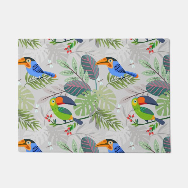 Cute Toucan bird, Everybirdy Pattern, Watercolors Doormat (Front)