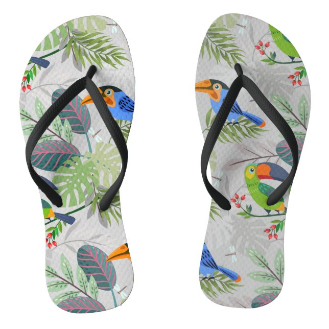 Cute Toucan bird, Everybirdy Pattern, Watercolors Flip Flops (Footbed)
