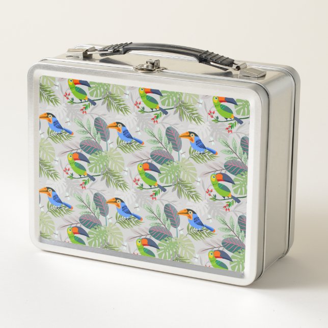 Cute Toucan bird, Everybirdy Pattern, Watercolors Metal Lunch Box (Front)