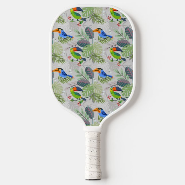 Cute Toucan bird, Everybirdy Pattern, Watercolors Pickleball Paddle (Front)