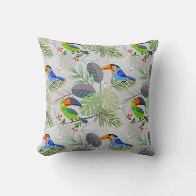 Cute Toucan bird, Everybirdy Pattern, Watercolors Throw Pillow (Front)