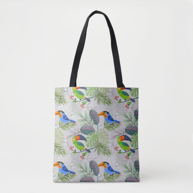 Cute Toucan bird, Everybirdy Pattern, Watercolors Tote Bag (Front)