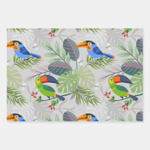 Cute Toucan bird, Everybirdy Pattern, Watercolors  Wrapping Paper Sheet