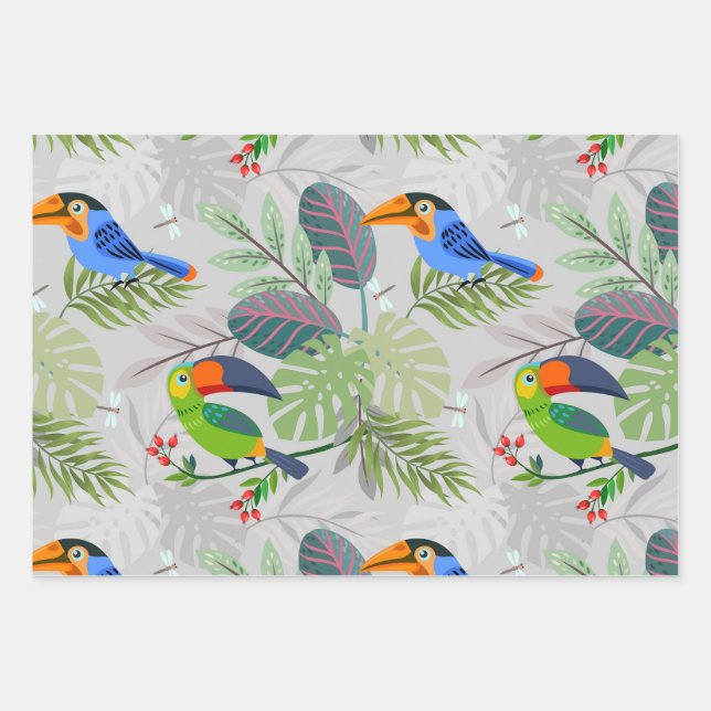 Cute Toucan bird, Everybirdy Pattern, Watercolors  Wrapping Paper Sheet (Front)