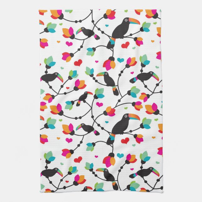 cute toucan bird tropical illustration kitchen towel (Vertical)