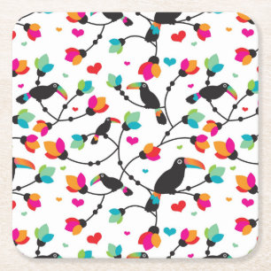 cute toucan bird tropical illustration square paper coaster