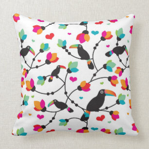 cute toucan bird tropical illustration throw pillow