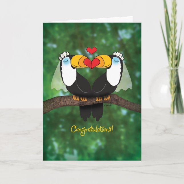 Cute Toucan Lesbian Wedding Congratulations Card (Front)