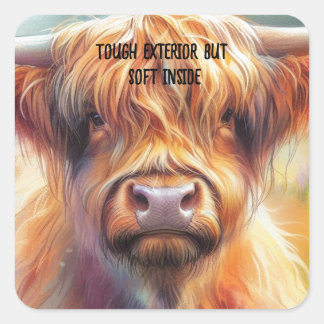 Cute Tough Shaggy Highland Cow Square Sticker