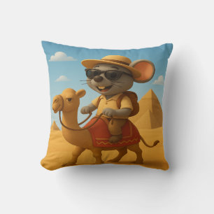Cute Tourist Mouse on Camel   Egyptian Pyramids Sm Throw Pillow