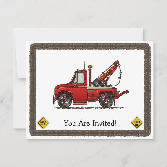 Cute Tow Truck Wrecker Invitation (Front)