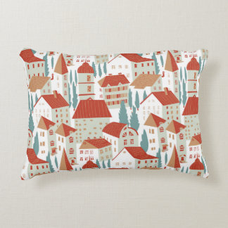 Cute Town Houses: Seamless Illustration Accent Pillow