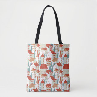 Cute Town Houses: Seamless Illustration Tote Bag