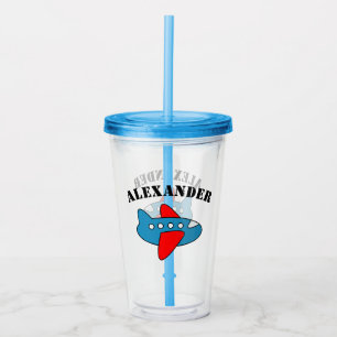 Cute toy airplane custom boy's name Birthday party Acrylic Tumbler