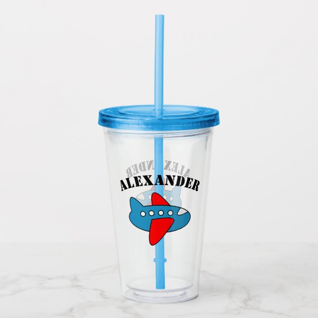 Cute toy airplane custom boy's name Birthday party Acrylic Tumbler (Front)