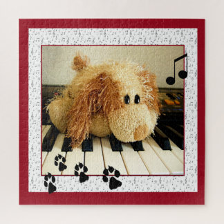 Cute toy dog playing the keyboard jigsaw puzzle