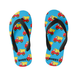 Cute toy dump truck pattern kid's summer beach flip flops