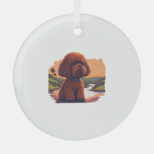 Cute Toy Poodle  Glass Ornament