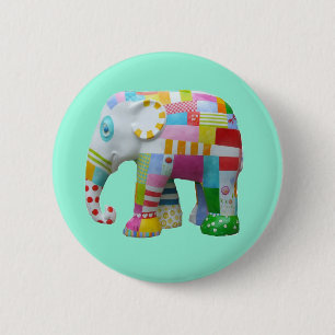 Cute toy retro elephant whimsical colourful 2 inch round button