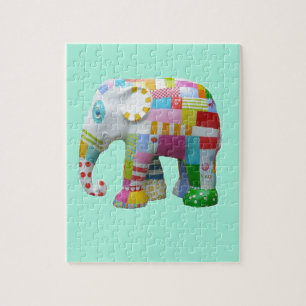 Cute toy retro elephant whimsical colourful jigsaw puzzle