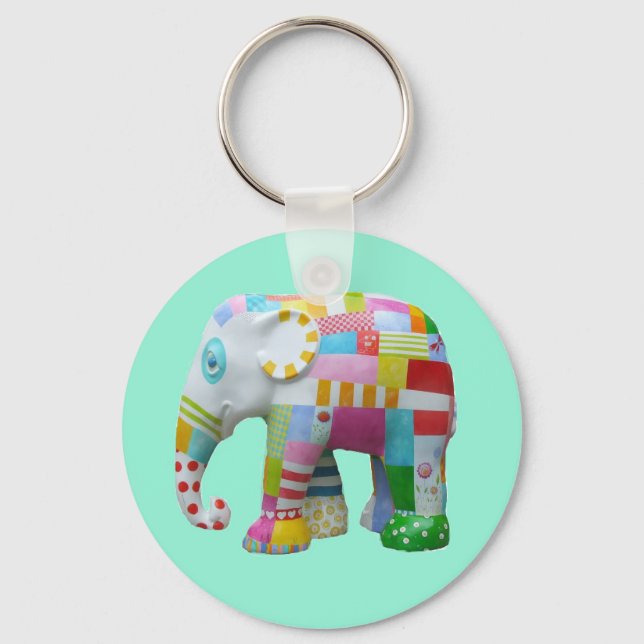 Cute toy retro elephant whimsical colourful keychain (Front)