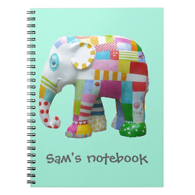 Cute toy retro elephant whimsical colourful notebook (Front)