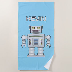 Cute toy robot personalized beach towel for kids