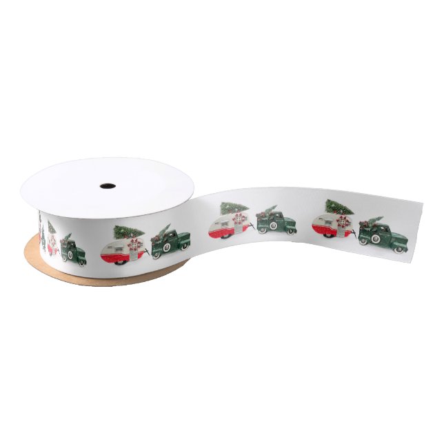 cute toy truck and camper red and green Christmas  Satin Ribbon (Spool)