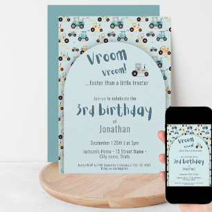 Cute Tractor farm boy 3rd birthday Invitation